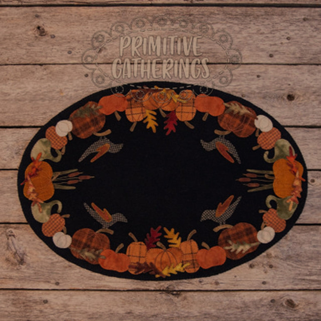 Autumn's Glory Wool Applique Table Runner - OFFERED AS PATTERN WITH WOOL KIT ONLY