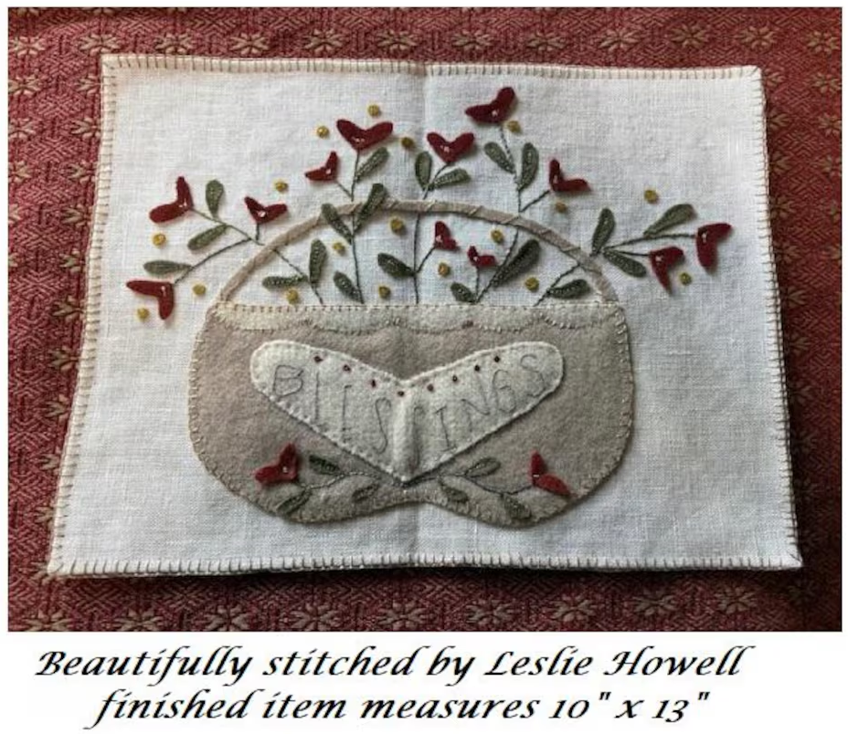 Blessings Valentine Basket Wool Applique Pattern by Robin Leuschen - Kit Option Available