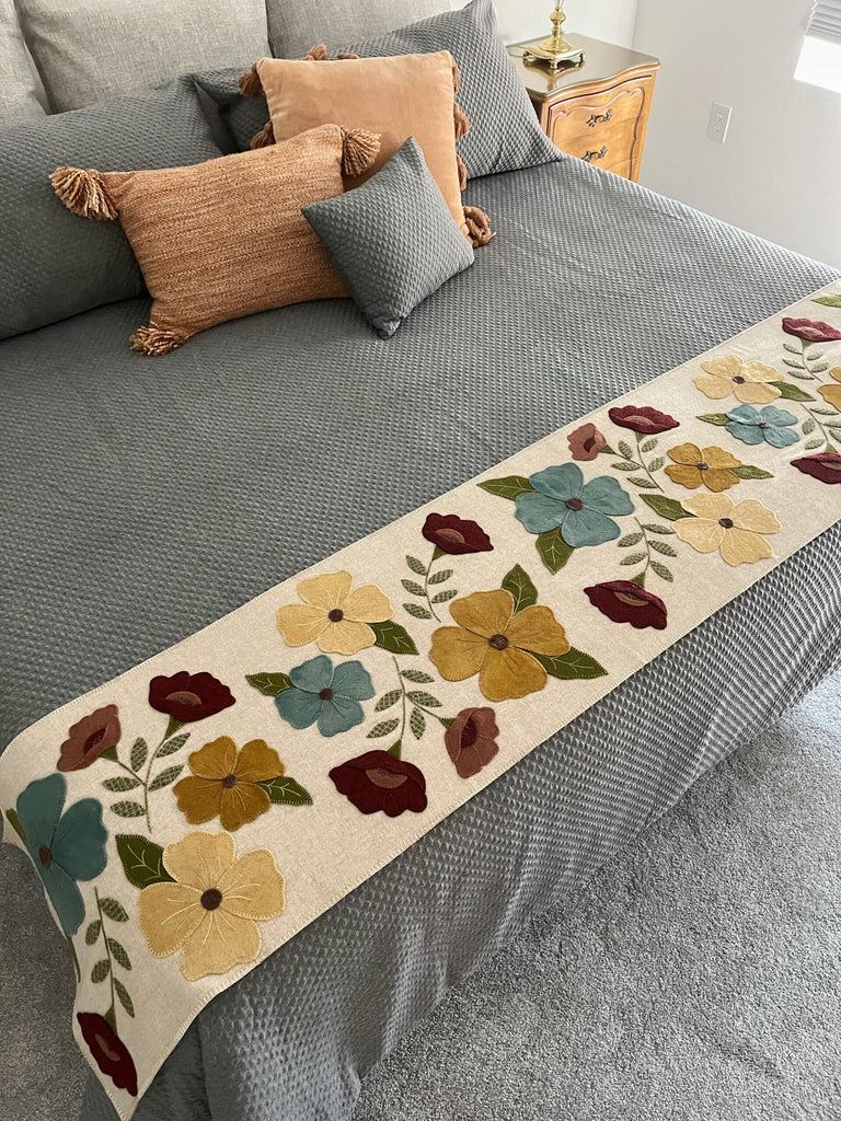 Flowering Fields Wool Applique Runner Pattern by Karen Yaffe - Kit Offered for the Table Runner Only