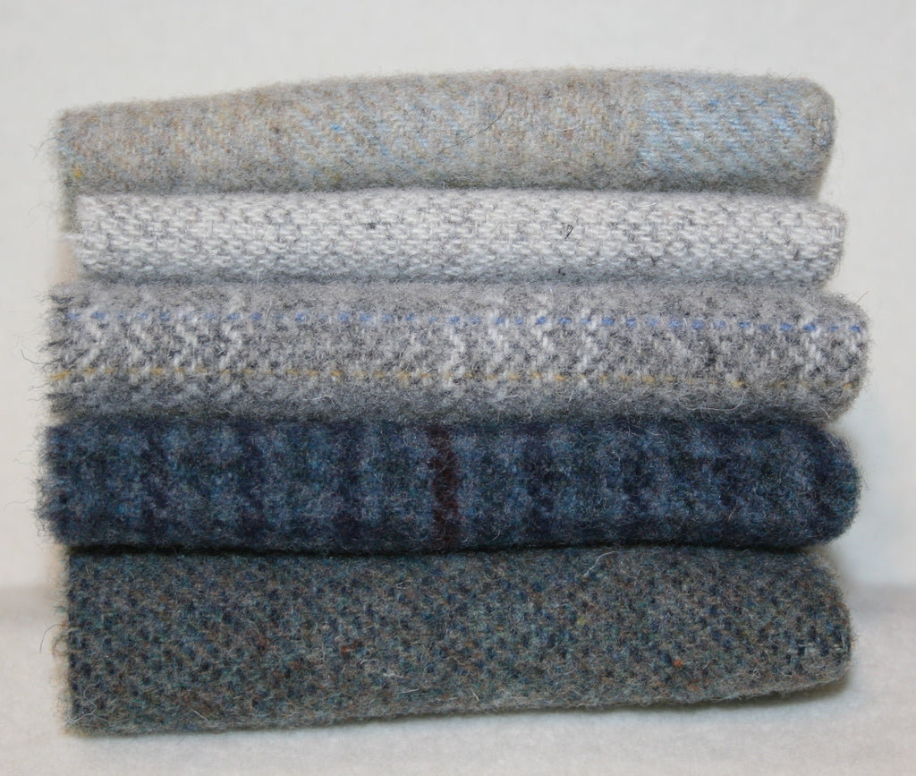 Five Pack of 8" x 8" Mill-dyed Wool Bundle