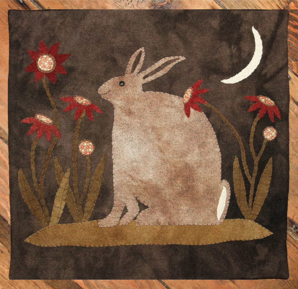 Downloadable Primitive Hare in the Wildflowers Wool Applique' Pattern by Kay Cloud and Laura Hakes