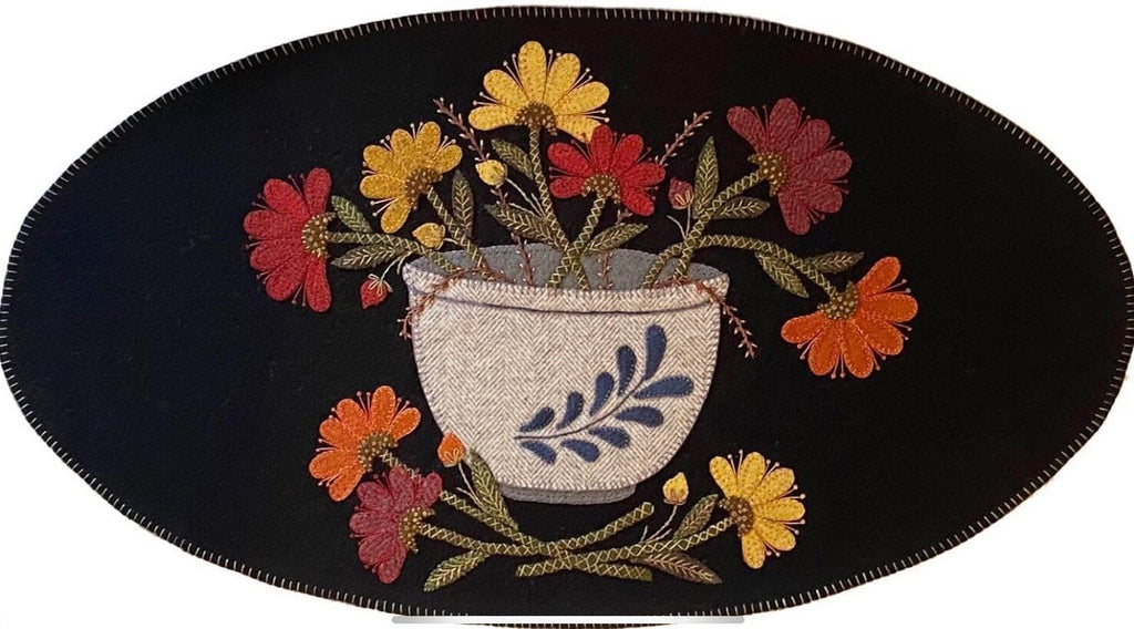 Bowl of Blooms Table Mat Wool Applique Pattern by Karen Yaffe - Kit Option Available
