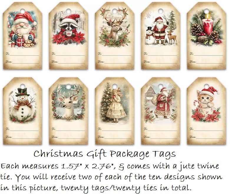 Christmas Gift Package Tags #3 - 20 Pack - 10 Design Variety Pack