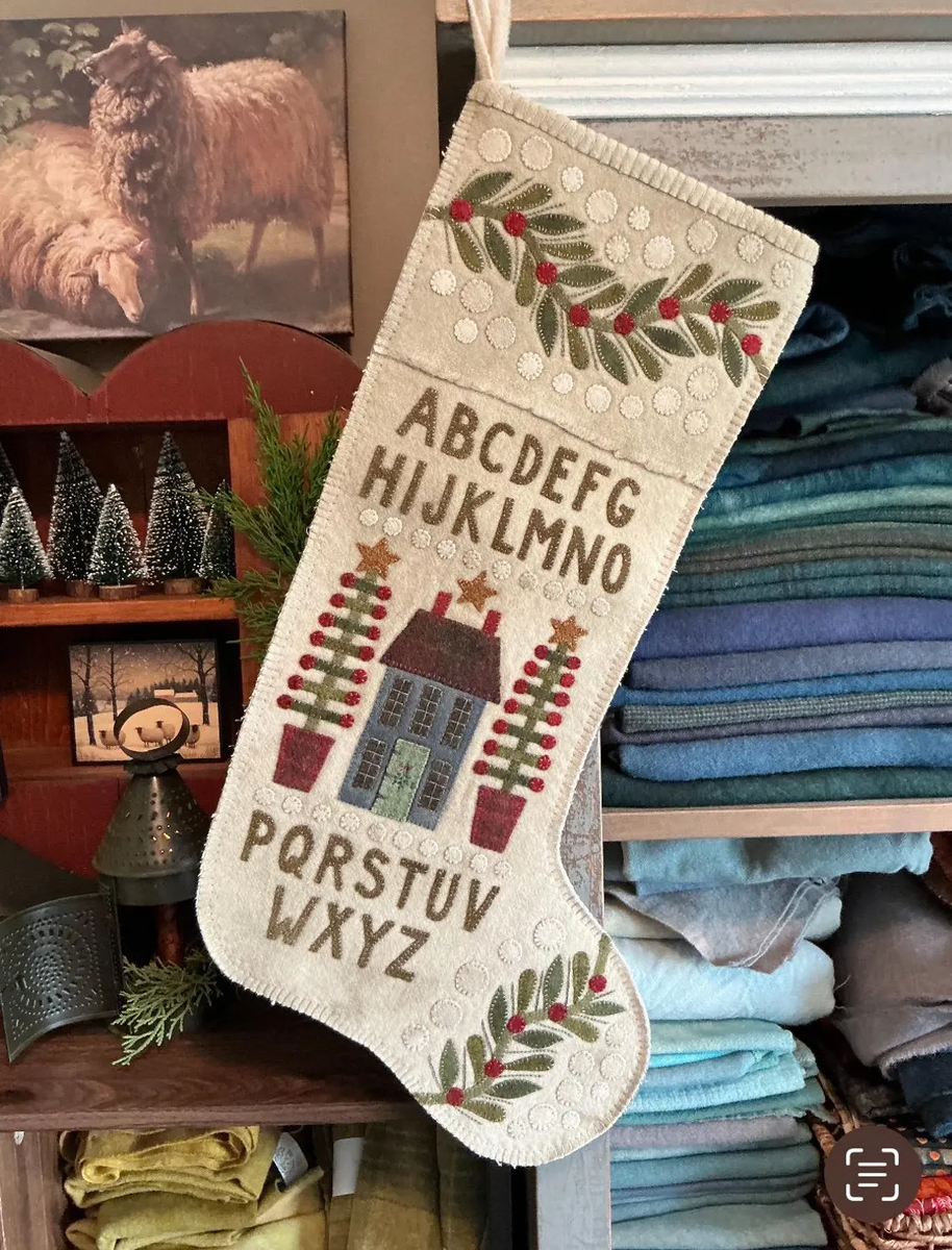 Colonial Sampler Stocking Wool Applique Pattern Designed By Lucinda S