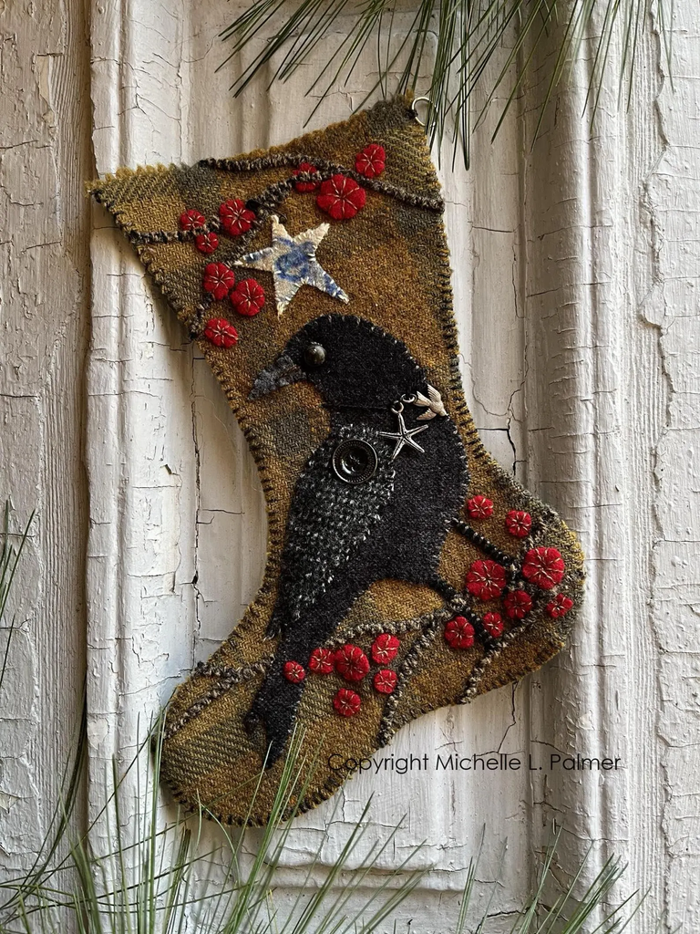 Cooper's Crow Stocking Wool Applique Pattern by Alaina Carris