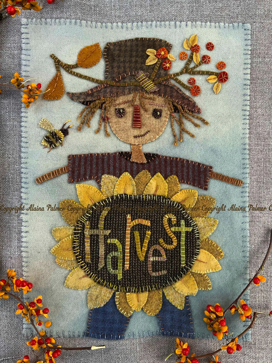 Harvest Scarecrow Wool Applique Pattern by Alaina Carris – fiddlestix ...