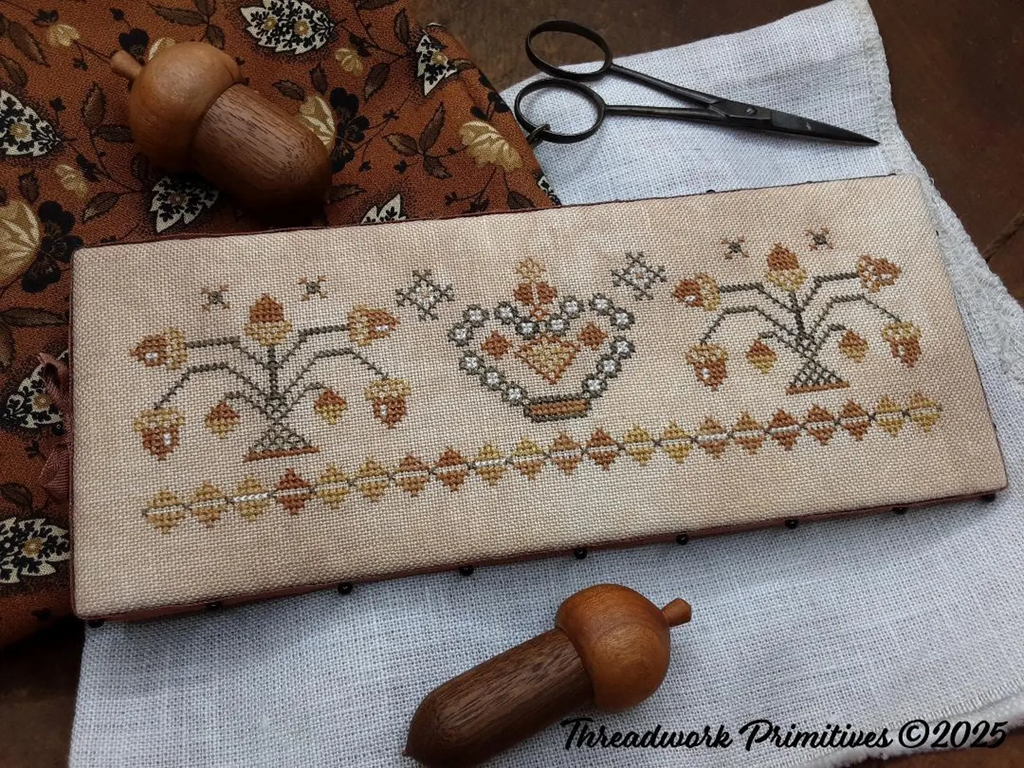 Mighty Acorns Pin Holder Pattern designed by Threadwork Primitives