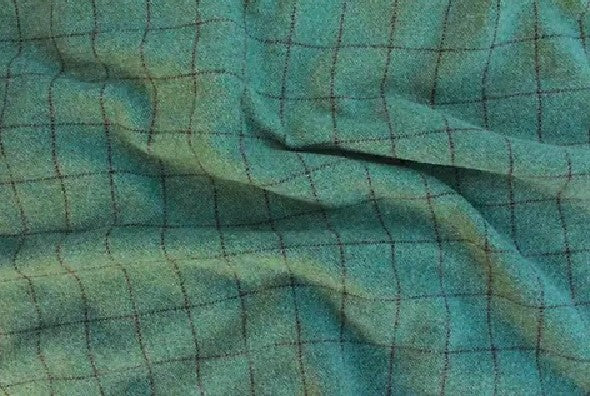 Teal Window Pane Mill-dyed Wool Fabric