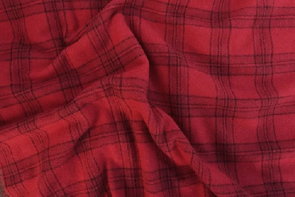 Red with Black Plaid Mill-dyed Wool Fabric