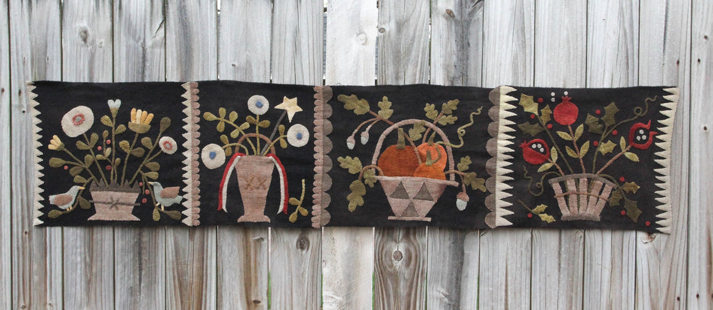 The Four Seasons Basket of Pumpkins Wool Applique Pattern by Maggie Bonanomi - Kit and Handmade Options Available, using Blackberry Primitives Hand-dyed Wool
