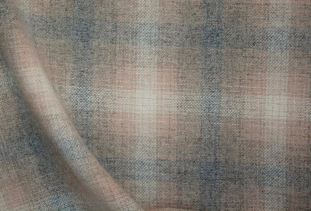 Smokey Blue Gray Tan and Cream Plaid Mill-dyed Wool Fabric