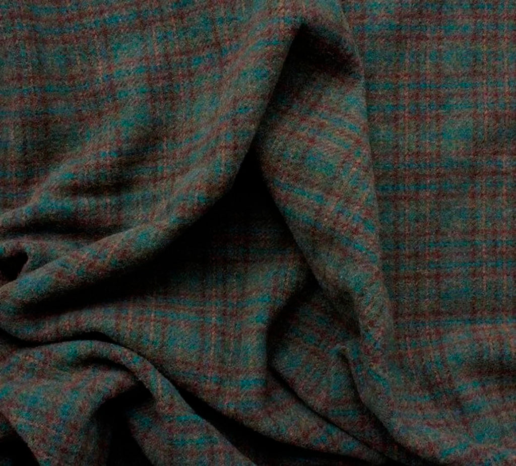 Teal Blue and Brown Plaid Mill-dyed Wool Fabric