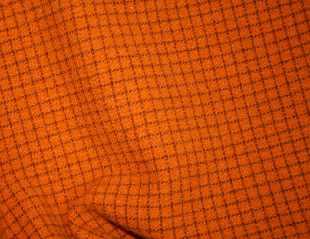 Carrot Orange Check Mill-dyed Wool Fabric