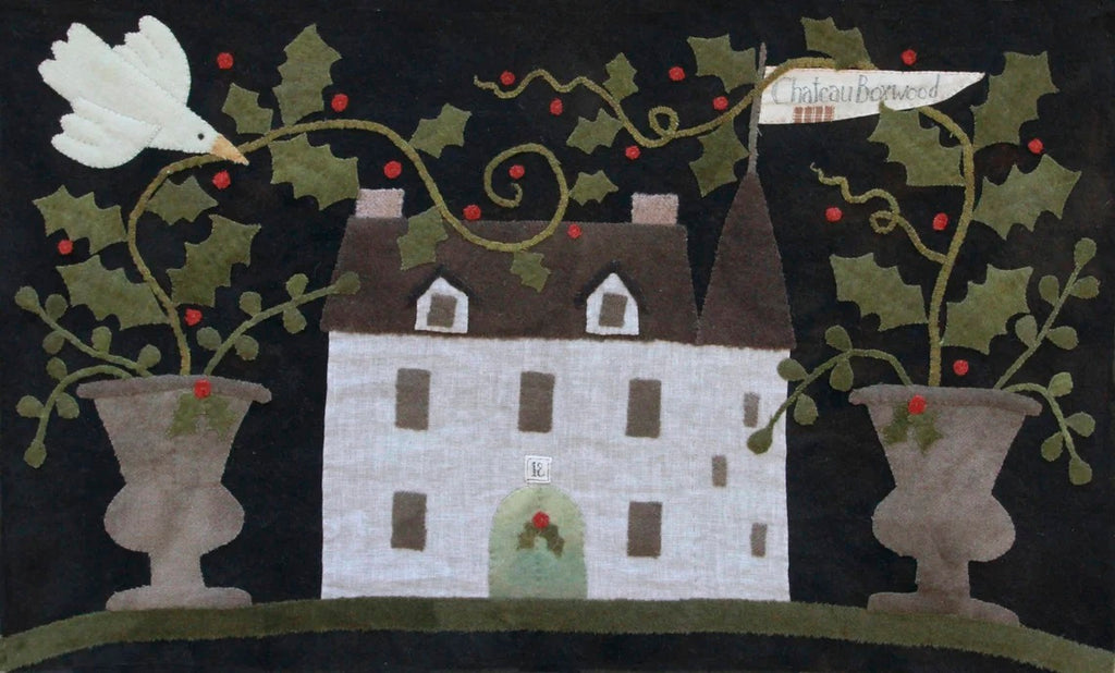 Chateau Boxwood Wool Applique Pattern by Maggie Bonanomi - Kit and Handmade Options Available, using Blackberry Primitives Hand-dyed Wool