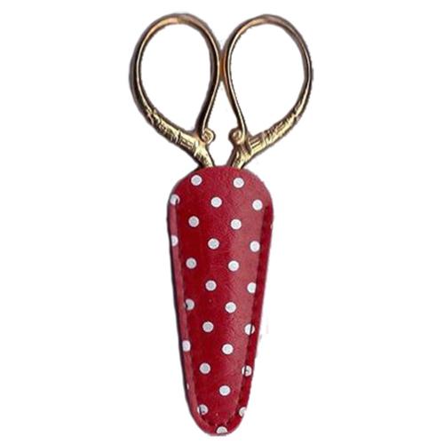Leather Like Red and White Embroidery Scissor Cover
