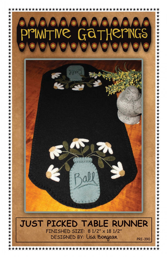 Just Picked Wool Applique Table Runner by Primitive Gatherings